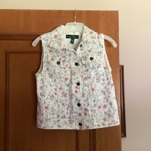 White denim print vest